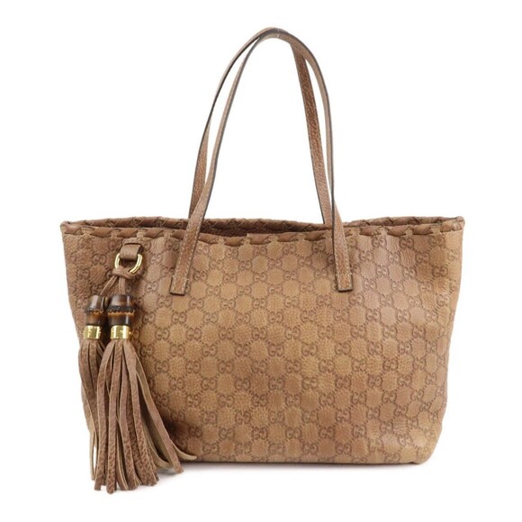 Authentic GUCCI Bamboo Guccissima Leather Tote Bag Brown Tassel 218780 - Picture 1 of 14